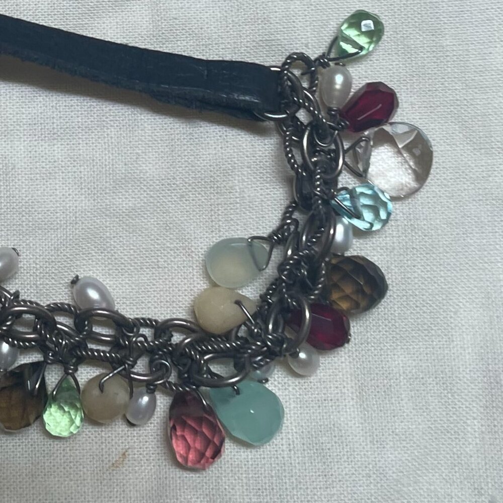 Silpada leather, glass beads, freshwater pearls/oxidized sterling silver neclace